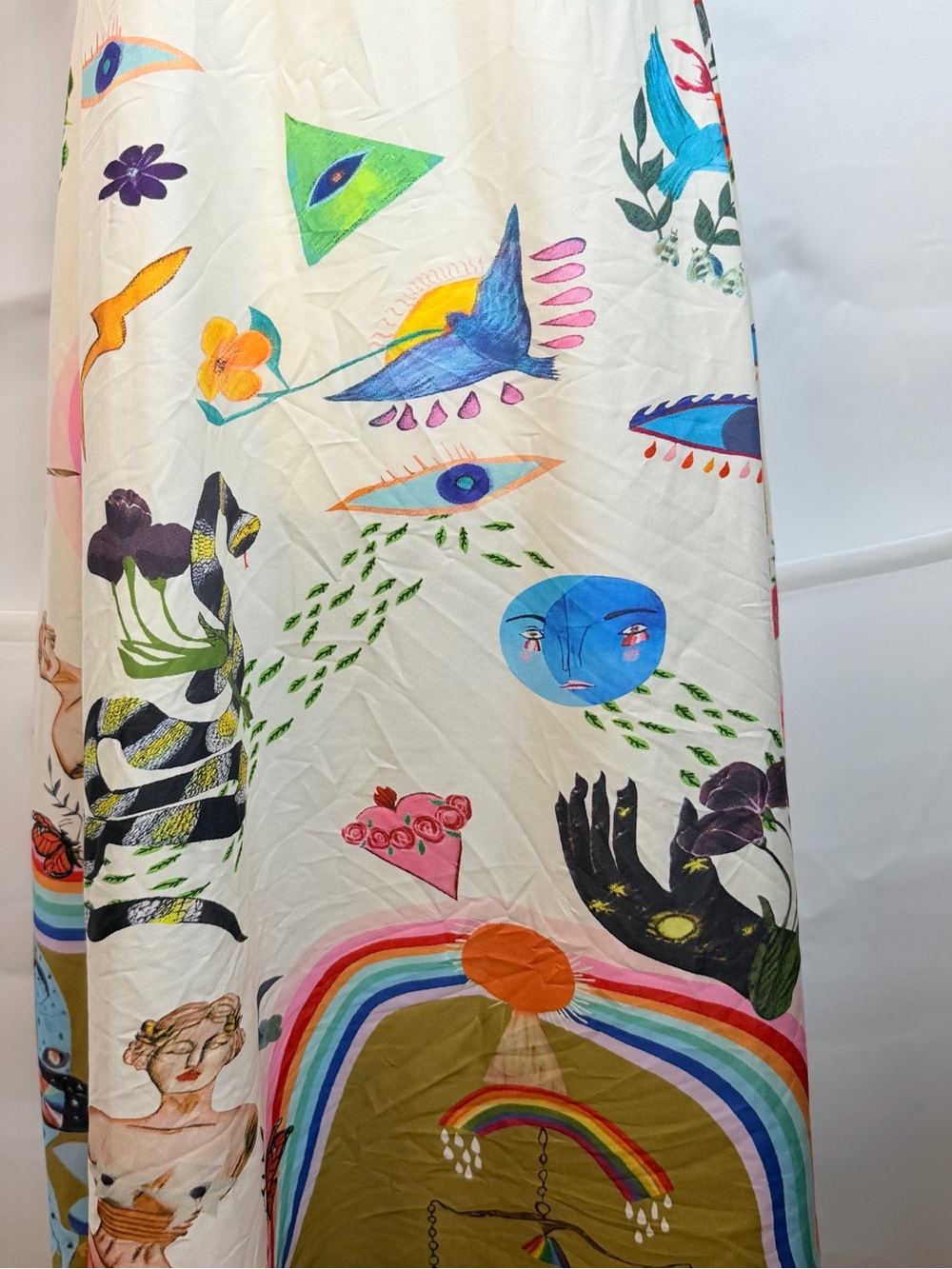 Whimsical Eclectic Multi Graphic Print Boho Artsy Statement Sundress Size Small - Picture 4 of 11